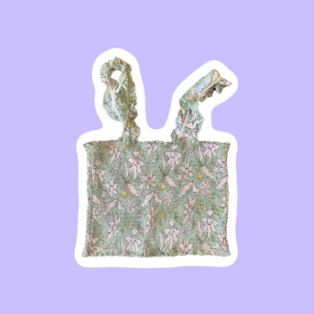 Aerie Green Floral Crop Top